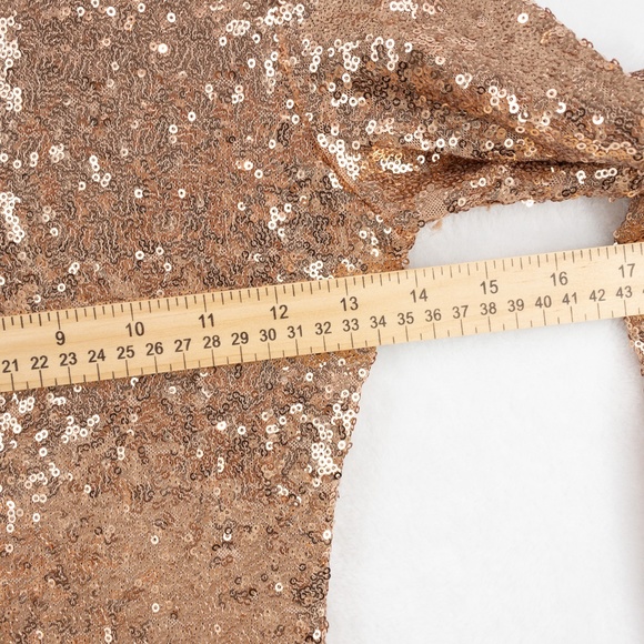 Fashion Nova Dress Small Rose Gold Sequin One Shoulder Midi Side Slit Sexy - Picture 5 of 15